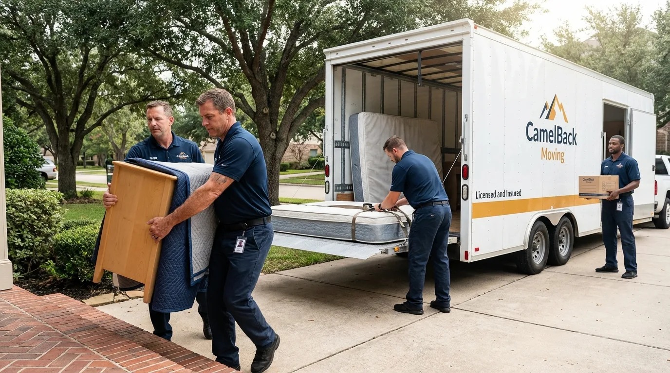 Crew loading residential truck for cross-state move from Brookneal, VA